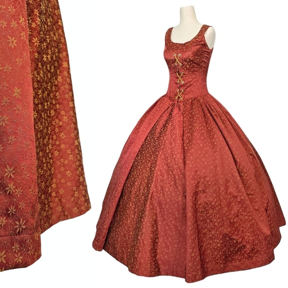 Vintage Renaissance Dress Princess Ballgown Royal Medieval Rust XXS XS Juniors - Picture 3 of 12